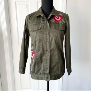 Almatrichi Spain Floral  Embroidery Utility Army Jacket